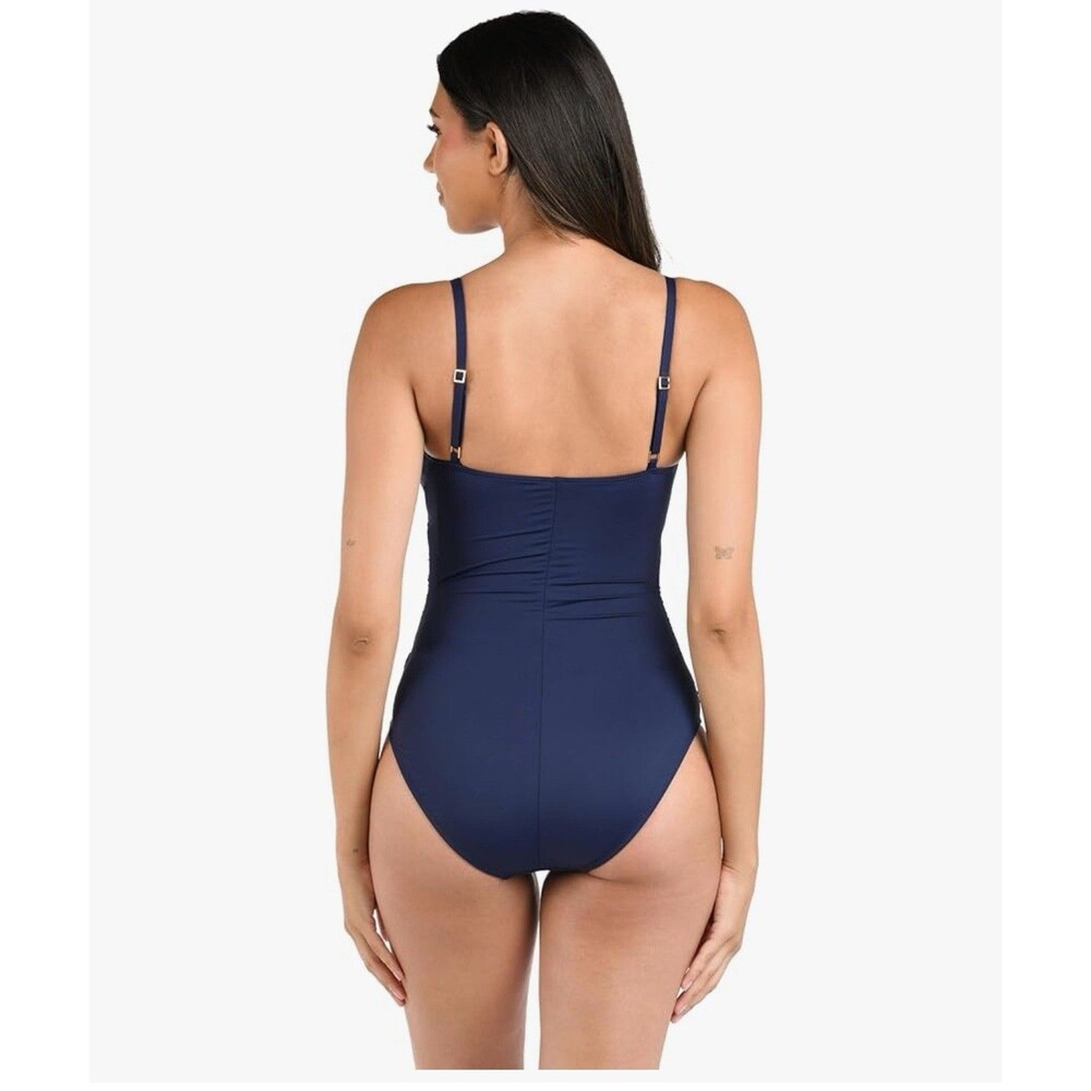 La Blanca Women's One Piece Swimsuit Island Goddess Shirred Side blue size 10 - Picture 5 of 15